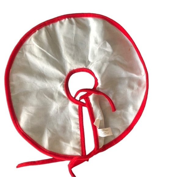 VTG Christmas Minature Tree Skirt Round Santa Felt Sherpa Red Green Ties 12” - Picture 3 of 4